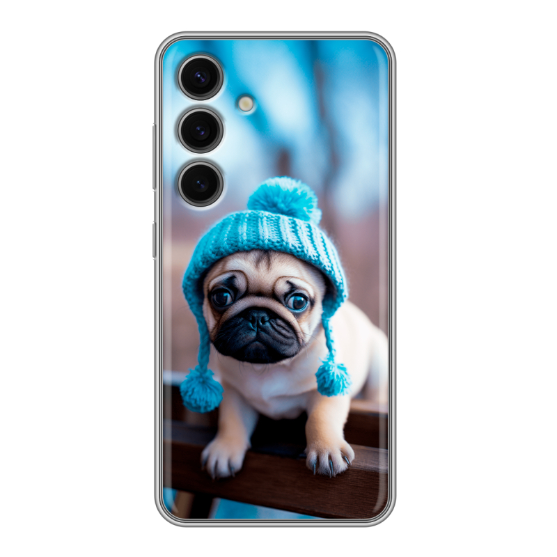 Силиконовый чехол на Samsung Galaxy S24 FE с принтом Мопс в шапке Силиконовый чехол на Samsung Galaxy S24 FE с принтом Мопс в шапке