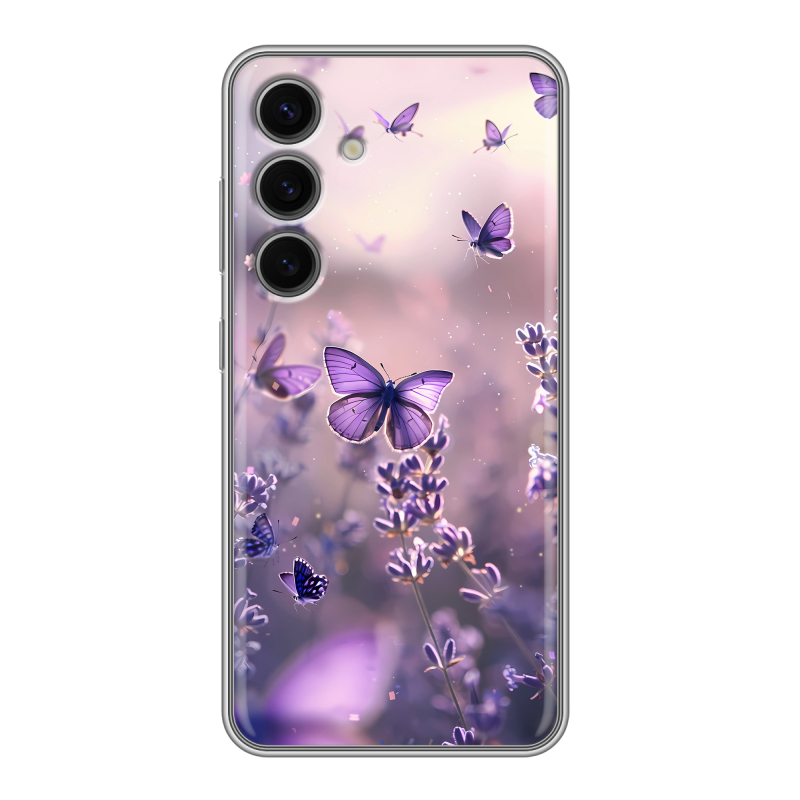 Силиконовый чехол на Samsung Galaxy S24 FE с принтом бабочки и лаванда Силиконовый чехол на Samsung Galaxy S24 FE с принтом бабочки и лаванда