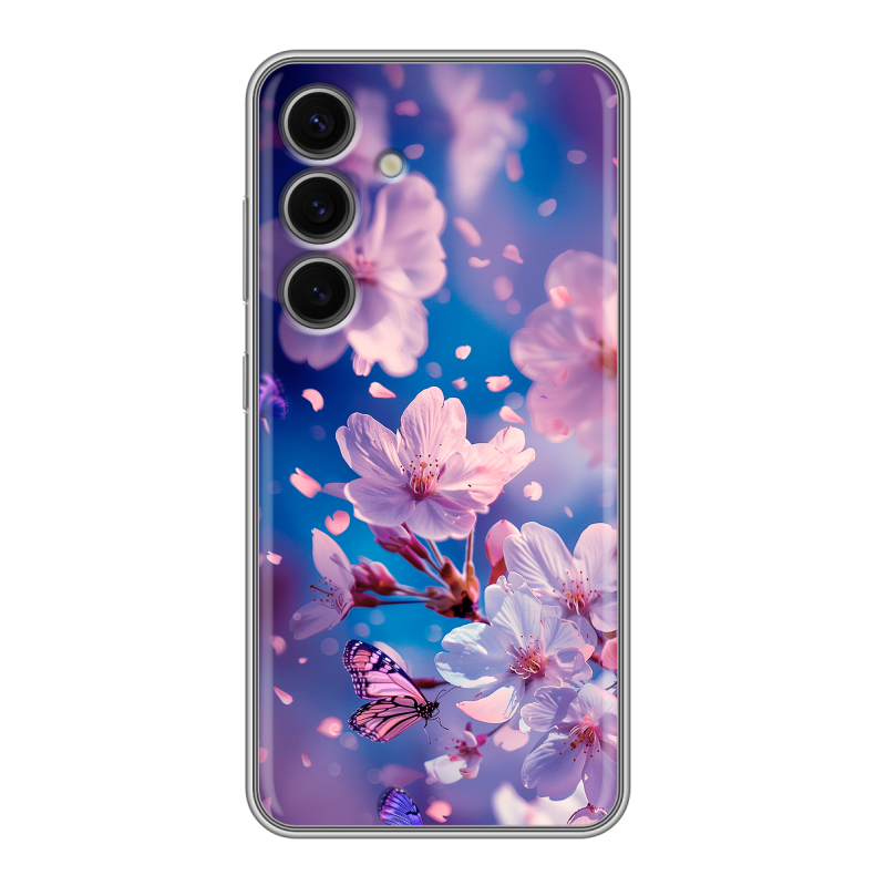 Силиконовый чехол на Samsung Galaxy S24 FE с принтом цветы бабочки Силиконовый чехол на Samsung Galaxy S24 FE с принтом цветы бабочки