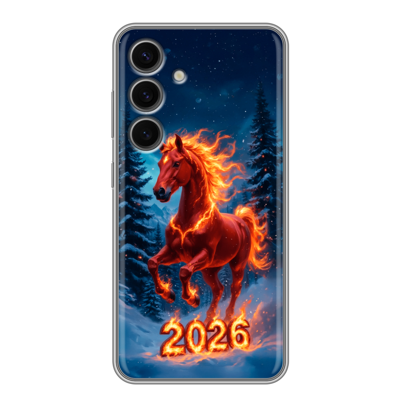 Силиконовый чехол на Samsung Galaxy S24 FE с принтом Новый год коня Силиконовый чехол на Samsung Galaxy S24 FE с принтом Новый год коня