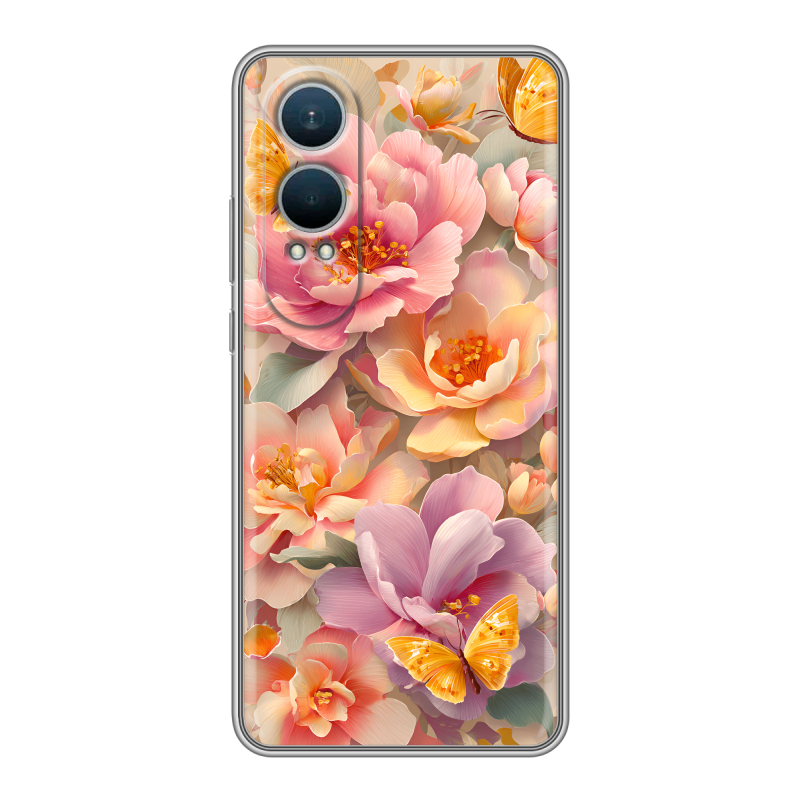 Силиконовый чехол на OnePlus Nord CE4 Lite с принтом Цветы и бабочки Силиконовый чехол на OnePlus Nord CE4 Lite с принтом Цветы и бабочки