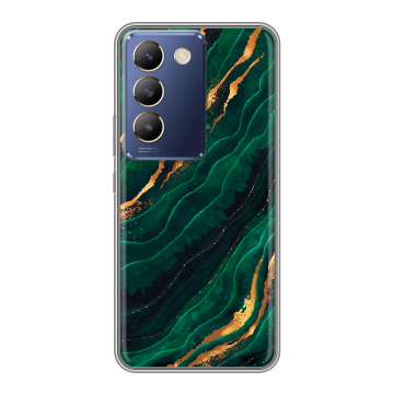 Силиконовый чехол на Vivo Y100 с принтом Мрамор зеленое золото Силиконовый чехол на Vivo Y100 с принтом Мрамор зеленое золото