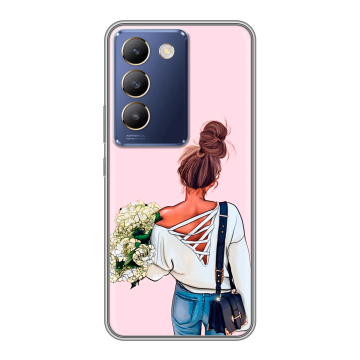 Силиконовый чехол на Vivo Y100 с принтом Девушка и букет Силиконовый чехол на Vivo Y100 с принтом Девушка и букет