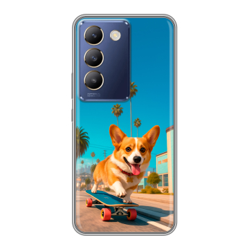 Силиконовый чехол на Vivo Y100 с принтом Корги на скейте