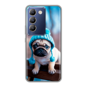 Силиконовый чехол на Vivo Y100 с принтом Мопс в шапке