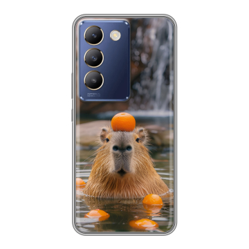 Силиконовый чехол на Vivo Y100 с принтом Капибара с апельсином