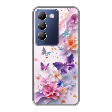 Силиконовый чехол на Vivo Y100 с принтом цветы бабочки