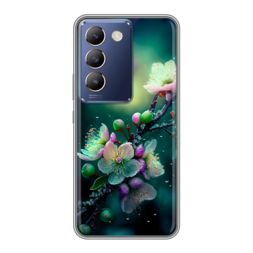 Силиконовый чехол на Vivo Y100 с принтом Цветы и мрамор