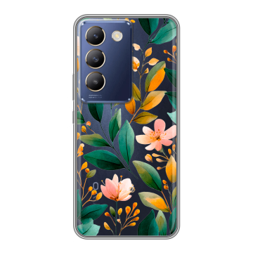 Силиконовый чехол на Vivo Y100 с принтом Цветы паттерн Силиконовый чехол на Vivo Y100 с принтом Цветы паттерн