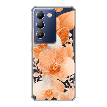 Силиконовый чехол на Vivo Y100 с принтом Бежевые цветы Силиконовый чехол на Vivo Y100 с принтом Бежевые цветы