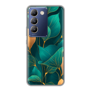 Силиконовый чехол на Vivo Y100 с принтом Листья и золото Силиконовый чехол на Vivo Y100 с принтом Листья и золото
