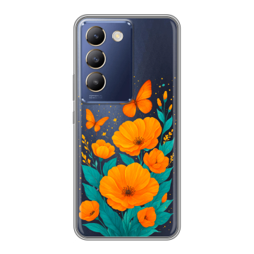 Силиконовый чехол на Vivo Y100 с принтом цветы бабочки