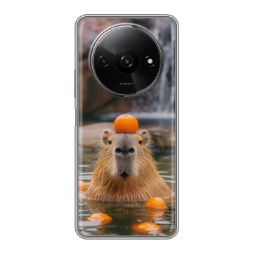 Силиконовый чехол на Redmi A3x с принтом Капибара с апельсином