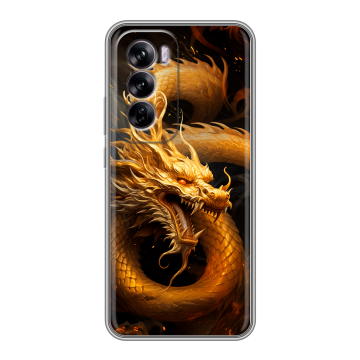 Силиконовый чехол на OPPO Reno 12 с принтом Золотой дракон