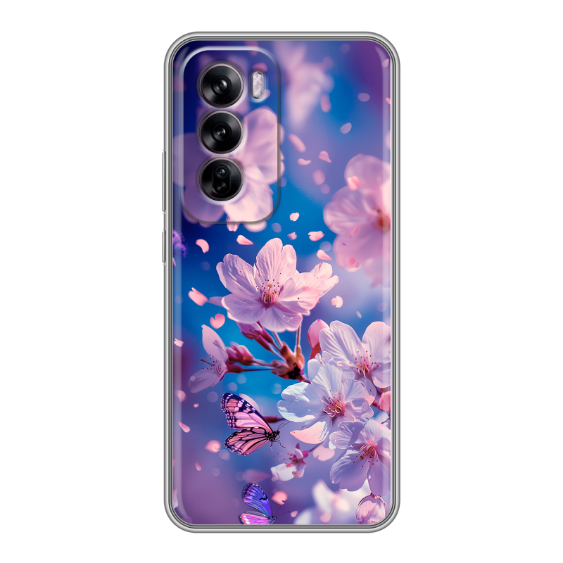 Силиконовый чехол на OPPO Reno 12 с принтом цветы бабочки Силиконовый чехол на OPPO Reno 12 с принтом цветы бабочки