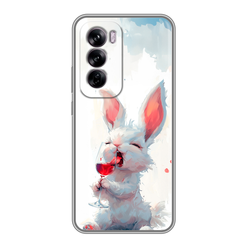 Силиконовый чехол на OPPO Reno 12 с принтом кролик зайчик Силиконовый чехол на OPPO Reno 12 с принтом кролик зайчик
