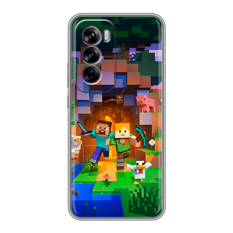 Силиконовый чехол на OPPO Reno 12 с принтом Майнкрафт Minecraft Силиконовый чехол на OPPO Reno 12 с принтом Майнкрафт Minecraft