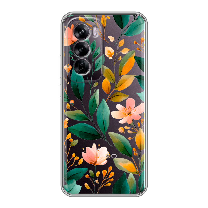 Силиконовый чехол на OPPO Reno 12 с принтом Цветы паттерн Силиконовый чехол на OPPO Reno 12 с принтом Цветы паттерн