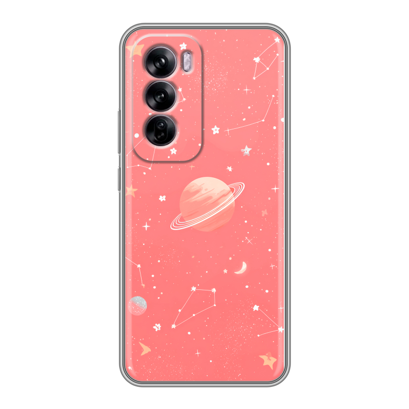 Силиконовый чехол на OPPO Reno 12 с принтом Розовый космос Силиконовый чехол на OPPO Reno 12 с принтом Розовый космос