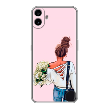 Силиконовый чехол на Nothing CMF Phone 1 с принтом Девушка и букет Силиконовый чехол на Nothing CMF Phone 1 с принтом Девушка и букет