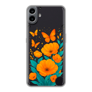 Силиконовый чехол на Nothing CMF Phone 1 с принтом цветы бабочки
