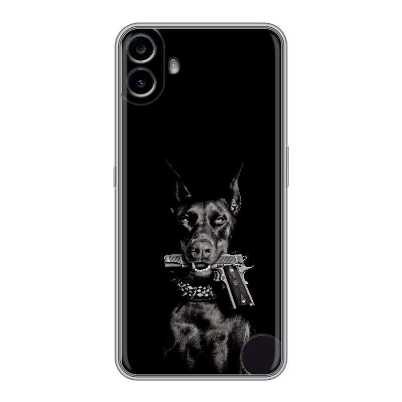 Силиконовый чехол на Nothing CMF Phone 1 с принтом Доберман и пистолет Силиконовый чехол на Nothing CMF Phone 1 с принтом Доберман и пистолет