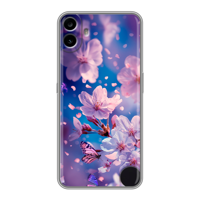 Силиконовый чехол на Nothing CMF Phone 1 с принтом цветы бабочки Силиконовый чехол на Nothing CMF Phone 1 с принтом цветы бабочки