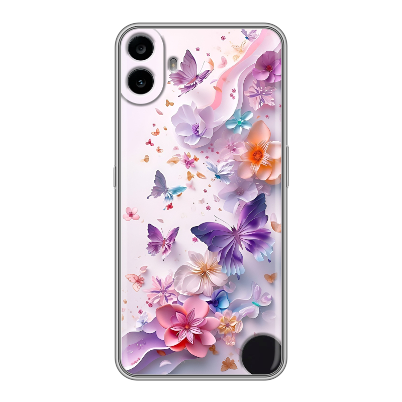 Силиконовый чехол на Nothing CMF Phone 1 с принтом цветы бабочки Силиконовый чехол на Nothing CMF Phone 1 с принтом цветы бабочки