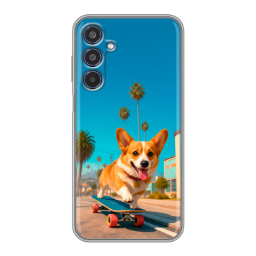 Силиконовый чехол на Samsung Galaxy M35 с принтом Корги на скейте
