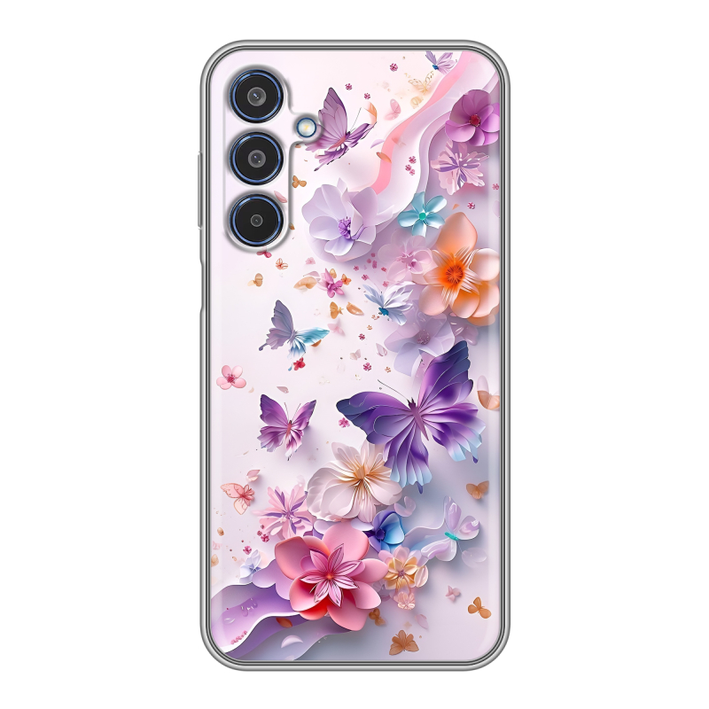 Силиконовый чехол на Samsung Galaxy M35 с принтом цветы бабочки Силиконовый чехол на Samsung Galaxy M35 с принтом цветы бабочки