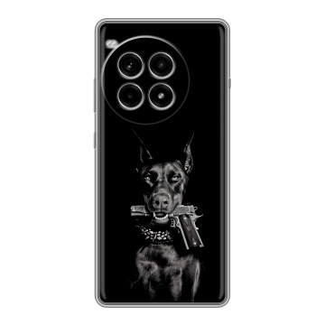 Силиконовый чехол на OnePlus Ace 3 Pro с принтом Доберман и пистолет Силиконовый чехол на OnePlus Ace 3 Pro с принтом Доберман и пистолет