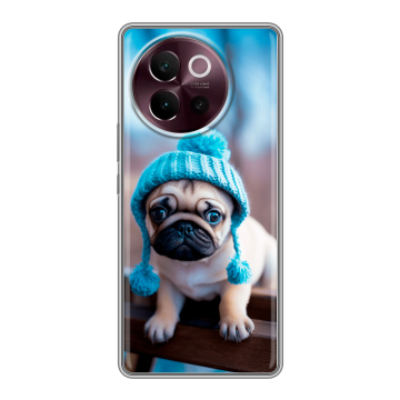 Силиконовый чехол на Vivo V40 Lite 5G с принтом Мопс в шапке