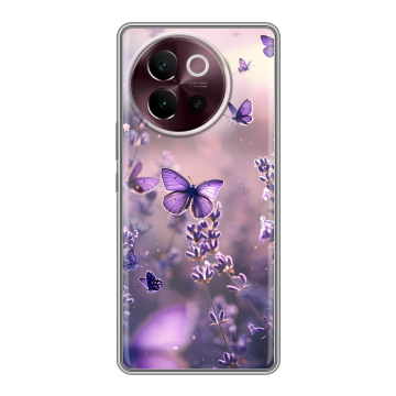 Силиконовый чехол на Vivo V40 Lite 5G с принтом бабочки и лаванда