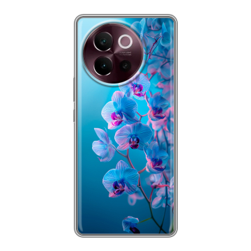 Силиконовый чехол на Vivo V40 Lite 5G с принтом голубые орхидеи