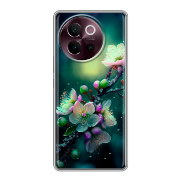 Силиконовый чехол на Vivo V40 Lite 5G с принтом Цветы и мрамор