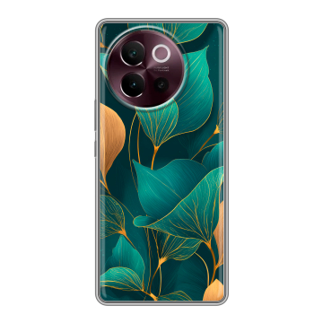 Силиконовый чехол на Vivo V40 Lite 5G с принтом Листья и золото
