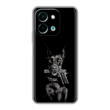 Силиконовый чехол на Vivo Y28 с принтом Доберман и пистолет Силиконовый чехол на Vivo Y28 с принтом Доберман и пистолет