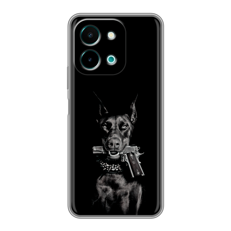 Силиконовый чехол на Vivo Y28 с принтом Доберман и пистолет Силиконовый чехол на Vivo Y28 с принтом Доберман и пистолет