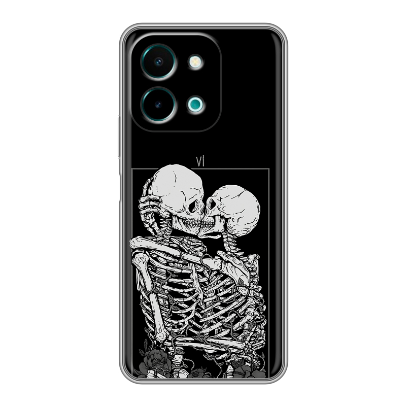 Силиконовый чехол на Vivo Y28 с принтом Поцелуй скелетов Силиконовый чехол на Vivo Y28 с принтом Поцелуй скелетов