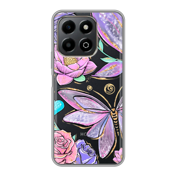 Силиконовый чехол на Honor X6b с принтом Бабочки и цветы