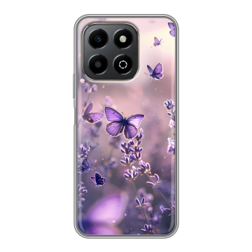 Силиконовый чехол на Honor X6b с принтом бабочки и лаванда Силиконовый чехол на Honor X6b с принтом бабочки и лаванда