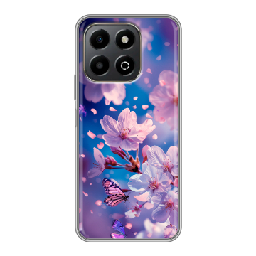 Силиконовый чехол на Honor X6b с принтом цветы бабочки