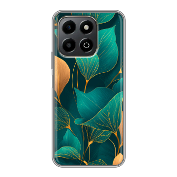 Силиконовый чехол на Honor X6b с принтом Листья и золото