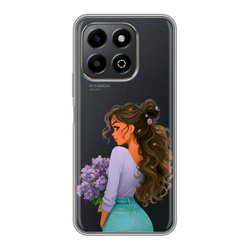 Силиконовый чехол на Honor X6b с принтом девушка цветы