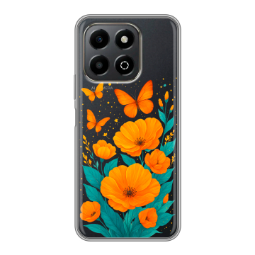 Силиконовый чехол на Honor X6b с принтом цветы бабочки