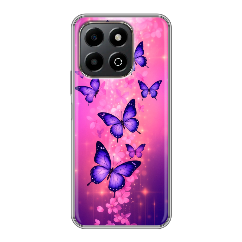 Силиконовый противоударный чехол на Honor X6b с принтом Бабочки Силиконовый противоударный чехол на Honor X6b с принтом Бабочки