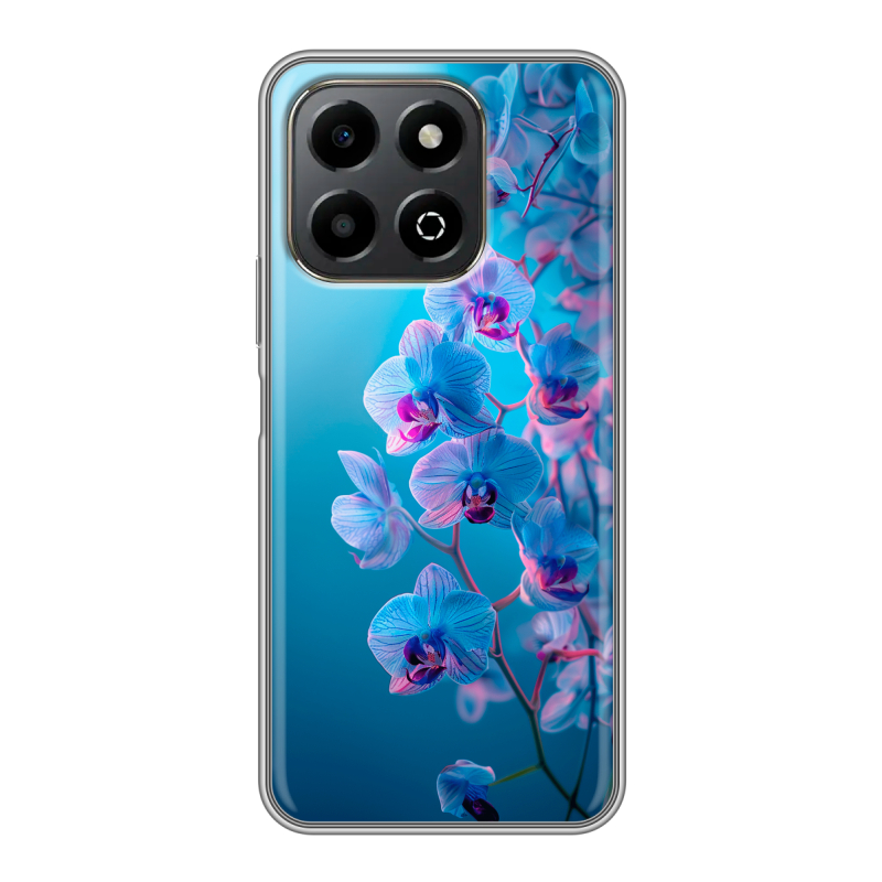 Силиконовый чехол на Honor X6b с принтом голубые орхидеи Силиконовый чехол на Honor X6b с принтом голубые орхидеи