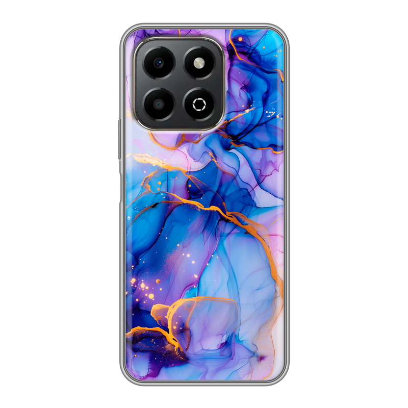 Силиконовый противоударный чехол на Honor X6b с принтом синий мрамор Силиконовый противоударный чехол на Honor X6b с принтом синий мрамор