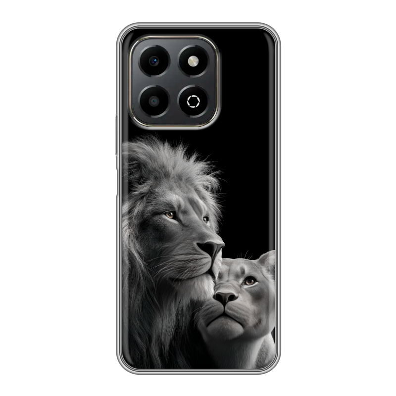 Силиконовый противоударный чехол на Honor X6b с принтом Лев кошки Силиконовый противоударный чехол на Honor X6b с принтом Лев кошки