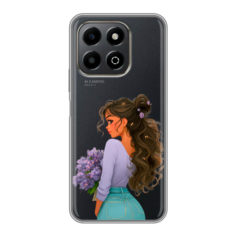 Силиконовый чехол на Honor X6b с принтом девушка цветы Силиконовый чехол на Honor X6b с принтом девушка цветы